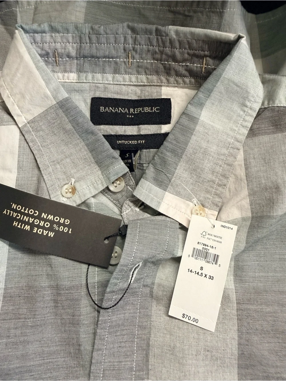 Banana Republic Gray and White Plaid Button-Down Shirt
